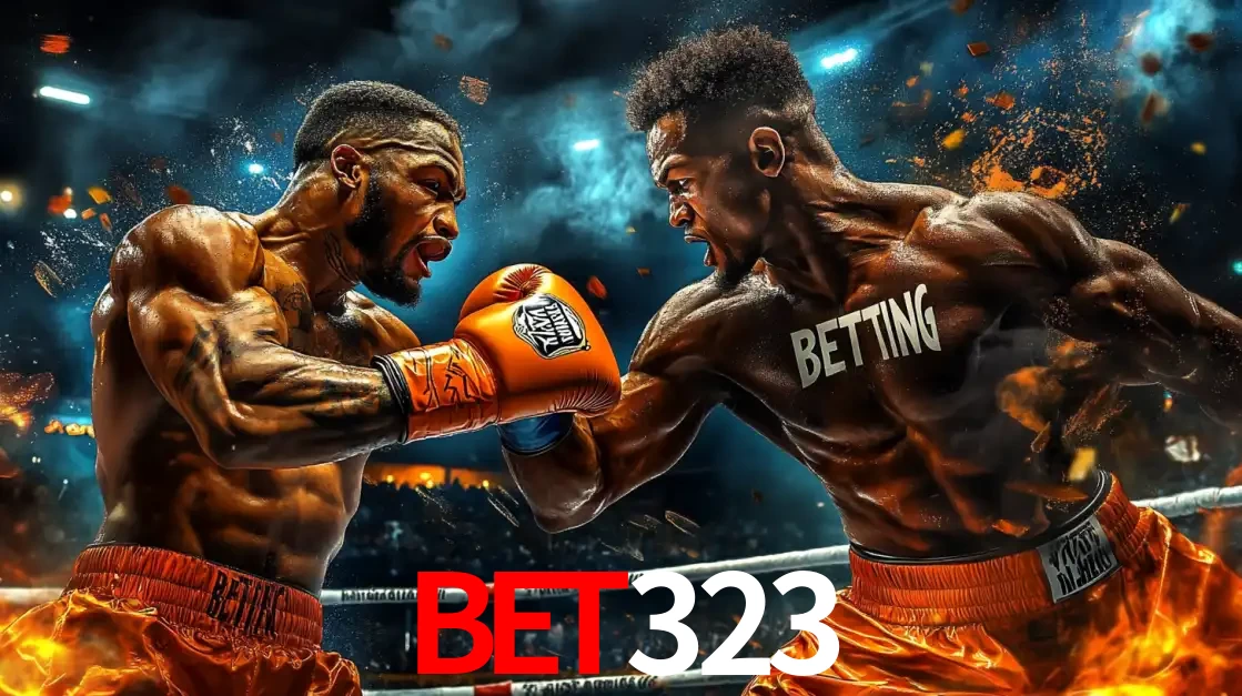 Dois boxeadores em uma luta intensa e explosiva, representando a adrenalina e as oportunidades de apostas em esportes de combate disponíveis na plataforma bet323.