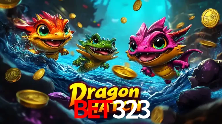 Arte promocional do jogo Dragon Hatch com três adoráveis dragões bebês nadando entre moedas de ouro, um dos slots mais divertidos para jogar no cassino bet323.